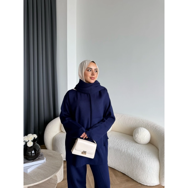 Mb- Berly Atkı Detay Triko Takım - Lacivert