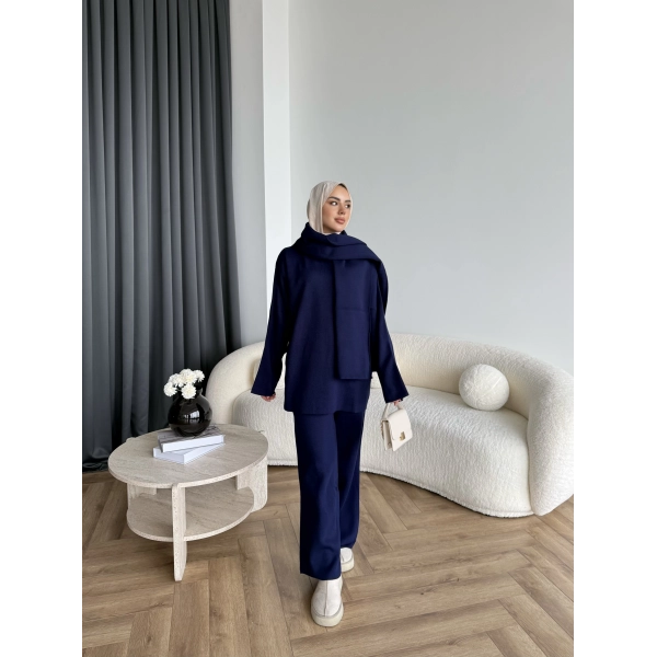 Mb- Berly Atkı Detay Triko Takım - Lacivert