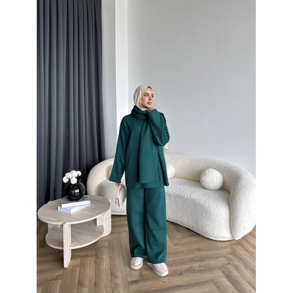 Mb- Berly Atkı Detay Triko Takım - Yeşil