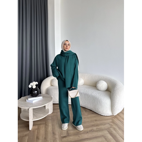 Mb- Berly Atkı Detay Triko Takım - Yeşil