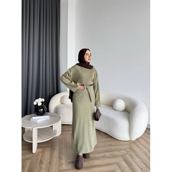 Mb - Elenar Etekli Triko Takım - Yeşil