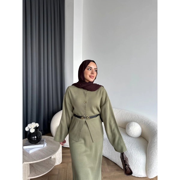 Mb - Elenar Etekli Triko Takım - Yeşil