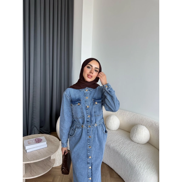 Melsa Kot Elbise - Açık Mavi