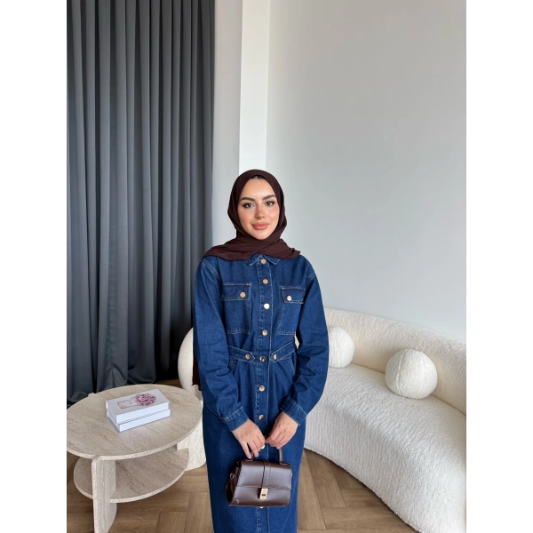 Melsa Kot Elbise - Koyu Mavi