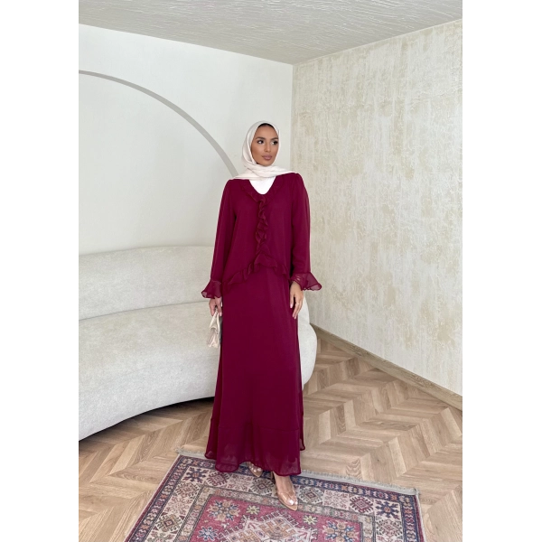 Meslen Şifon Elbise - Bordo
