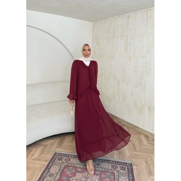 Meslen Şifon Elbise - Bordo