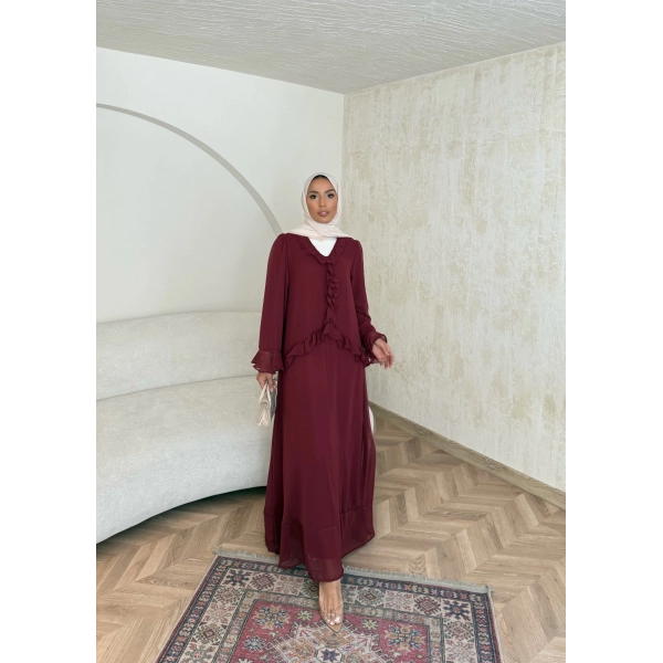 Meslen Şifon Elbise - Bordo