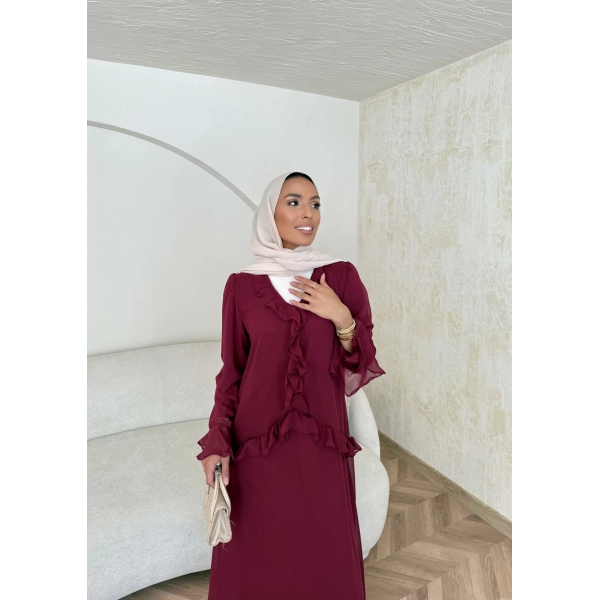 Meslen Şifon Elbise - Bordo