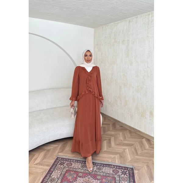 Meslen Şifon Elbise - Kiremit