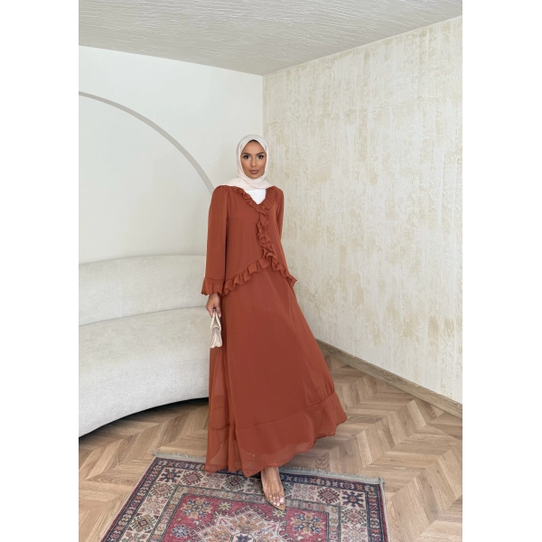 Meslen Şifon Elbise - Kiremit