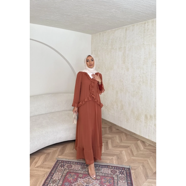 Meslen Şifon Elbise - Kiremit