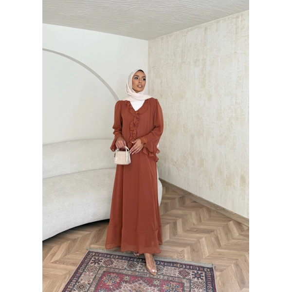 Meslen Şifon Elbise - Kiremit