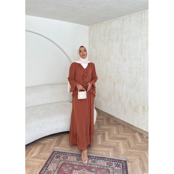 Meslen Şifon Elbise - Kiremit