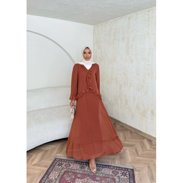 Meslen Şifon Elbise - Kiremit