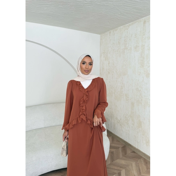 Meslen Şifon Elbise - Kiremit