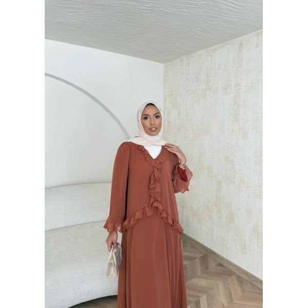 Meslen Şifon Elbise - Kiremit