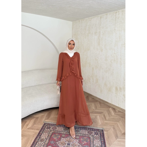 Meslen Şifon Elbise - Kiremit