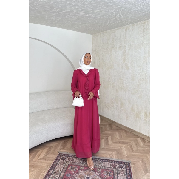 Meslen Şifon Elbise - Pembe