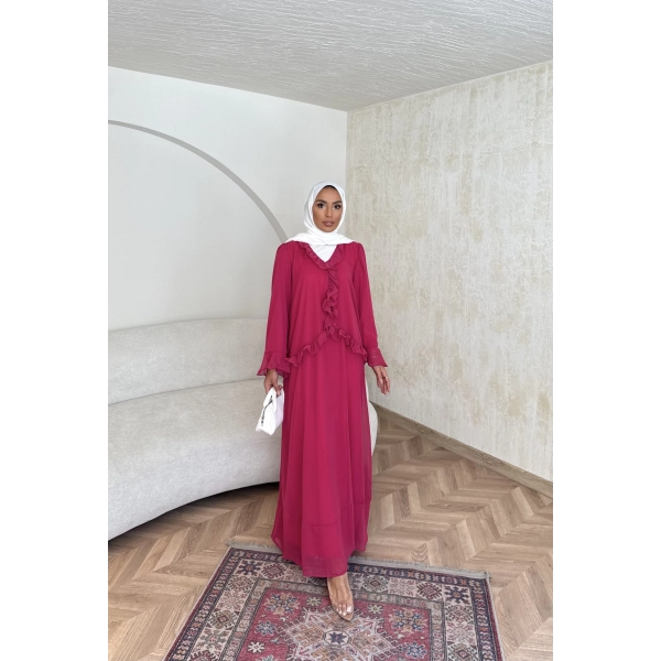 Meslen Şifon Elbise - Pembe