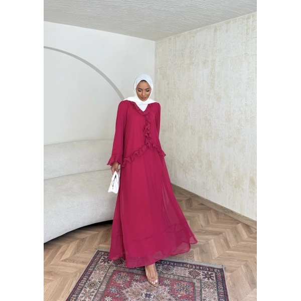 Meslen Şifon Elbise - Pembe