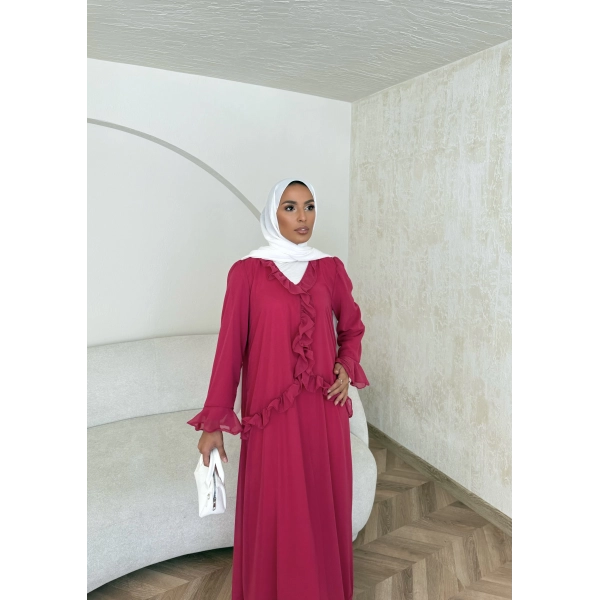 Meslen Şifon Elbise - Pembe