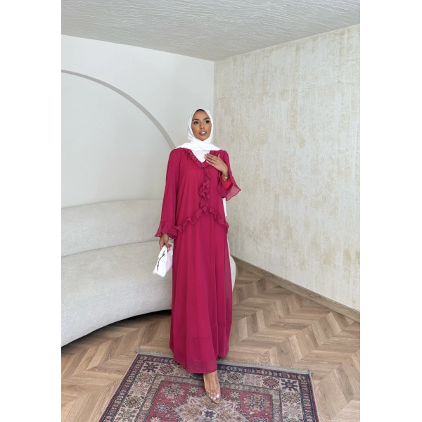 Meslen Şifon Elbise - Pembe