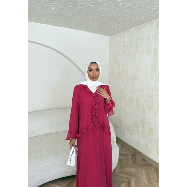 Meslen Şifon Elbise - Pembe