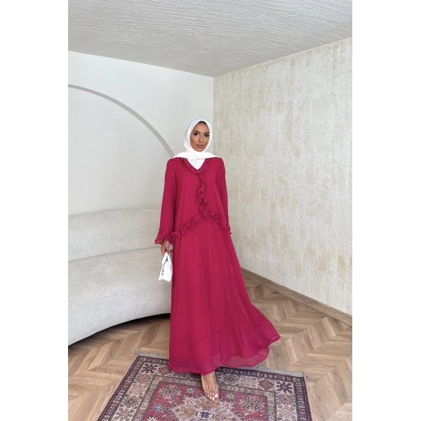 Meslen Şifon Elbise - Pembe