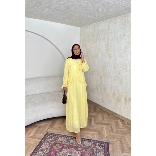 Meslen Şifon Elbise - Sarı