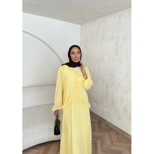 Meslen Şifon Elbise - Sarı
