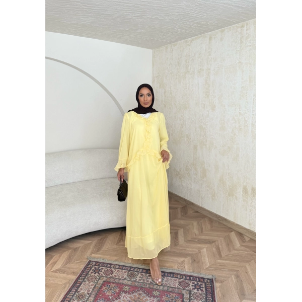 Meslen Şifon Elbise - Sarı