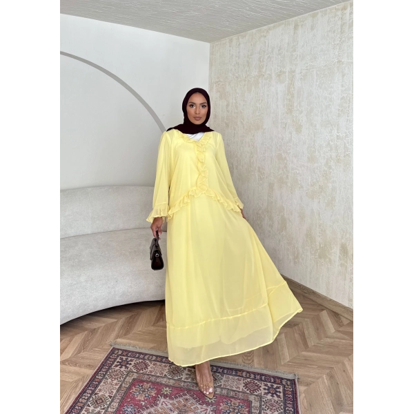 Meslen Şifon Elbise - Sarı