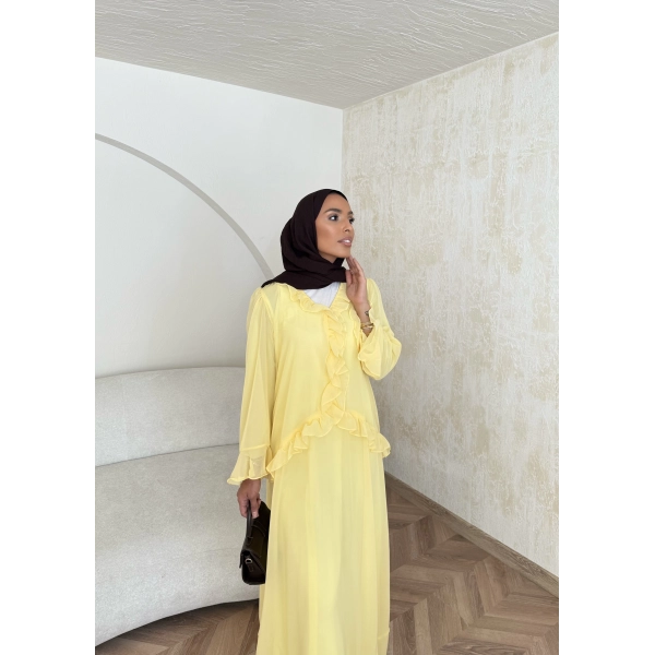 Meslen Şifon Elbise - Sarı