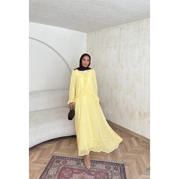 Meslen Şifon Elbise - Sarı