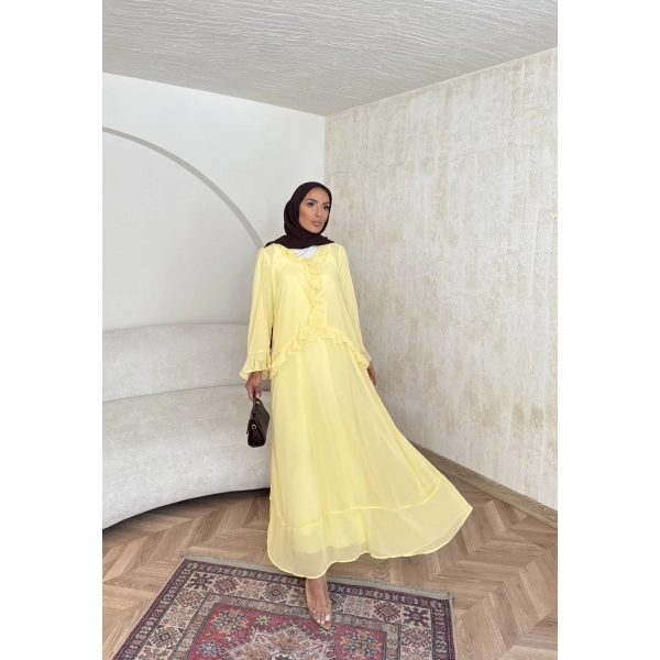 Meslen Şifon Elbise - Sarı