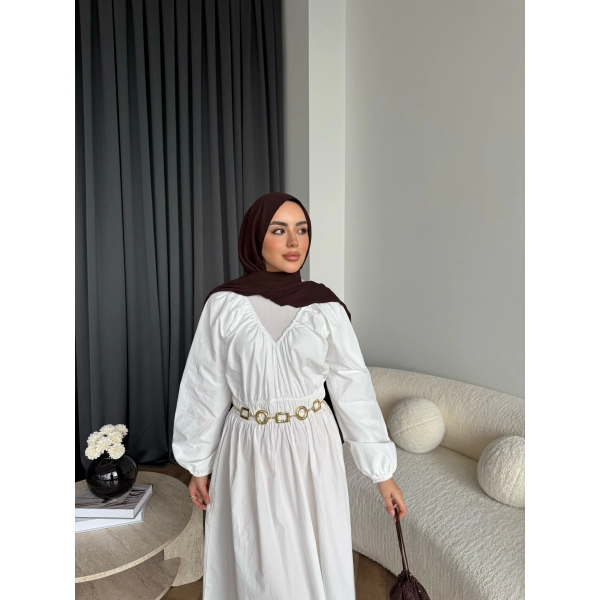 Milsa Lastikli Elbise - Beyaz