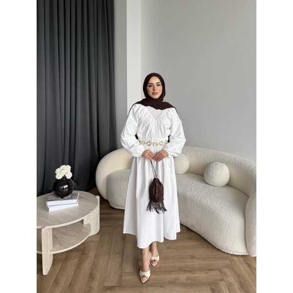 Milsa Lastikli Elbise - Beyaz