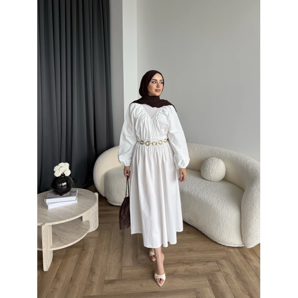 Milsa Lastikli Elbise - Beyaz