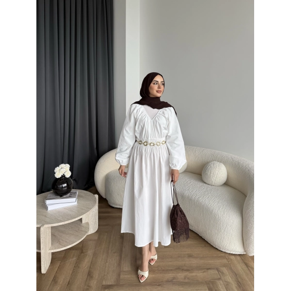 Milsa Lastikli Elbise - Beyaz