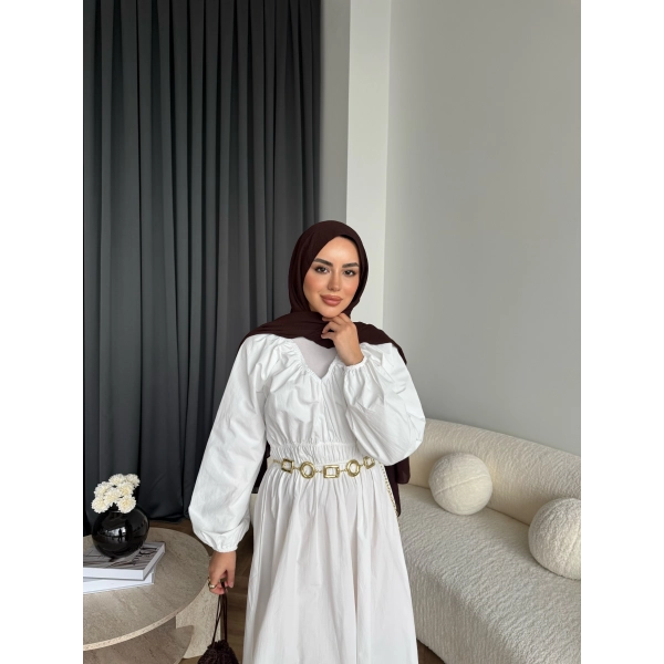 Milsa Lastikli Elbise - Beyaz