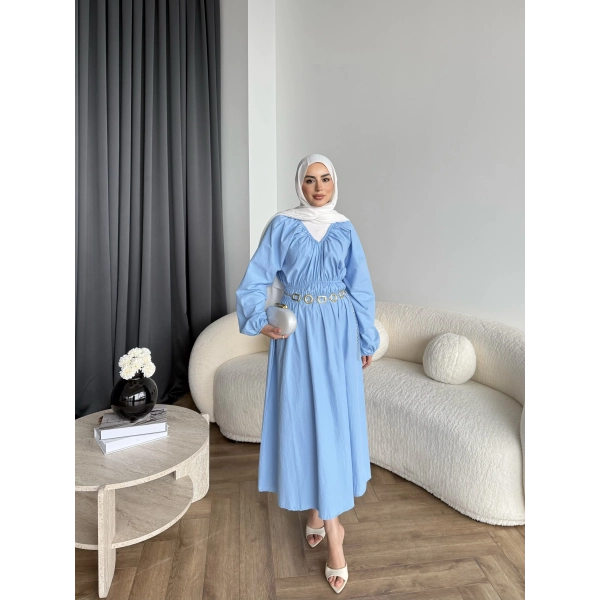 Milsa Lastikli Elbise - Mavi