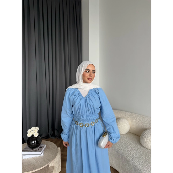 Milsa Lastikli Elbise - Mavi