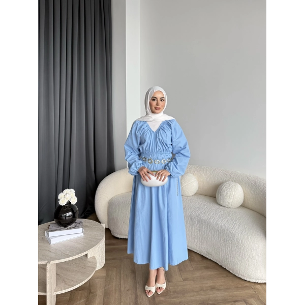 Milsa Lastikli Elbise - Mavi