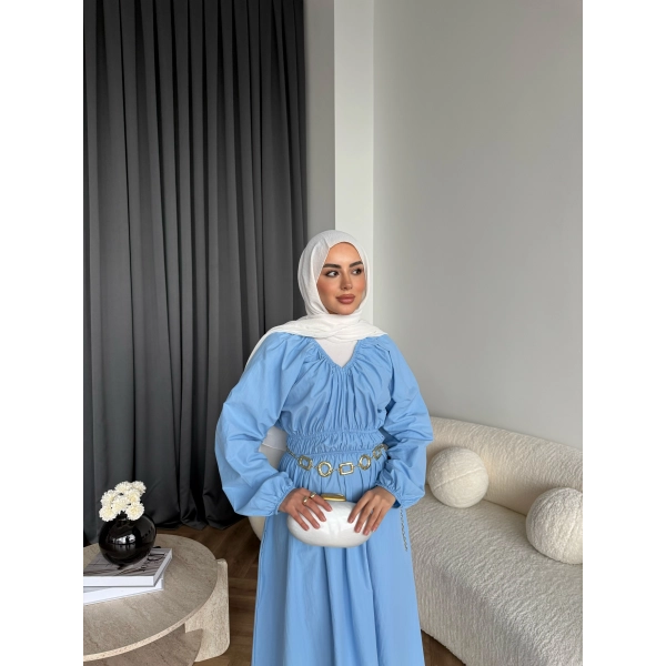 Milsa Lastikli Elbise - Mavi