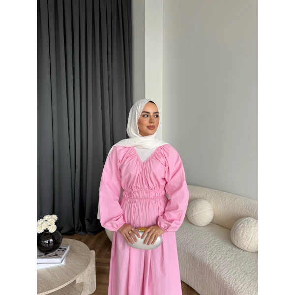 Milsa Lastikli Elbise - Pembe