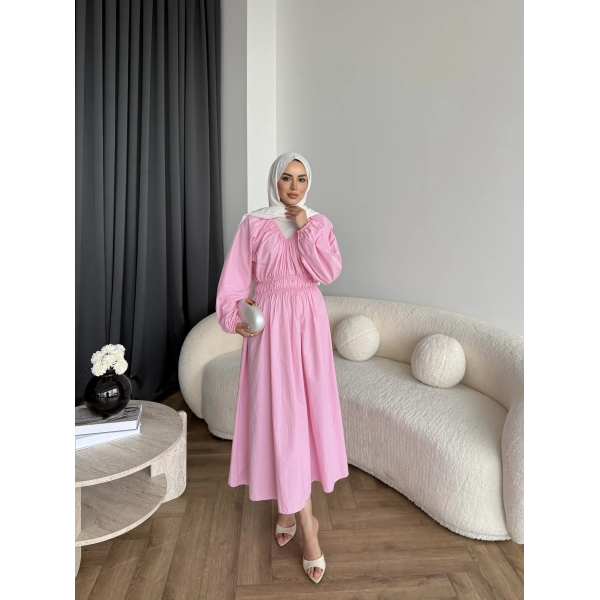 Milsa Lastikli Elbise - Pembe
