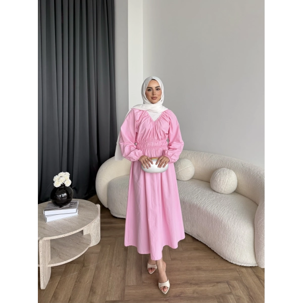 Milsa Lastikli Elbise - Pembe