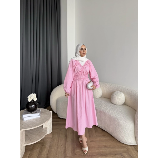 Milsa Lastikli Elbise - Pembe