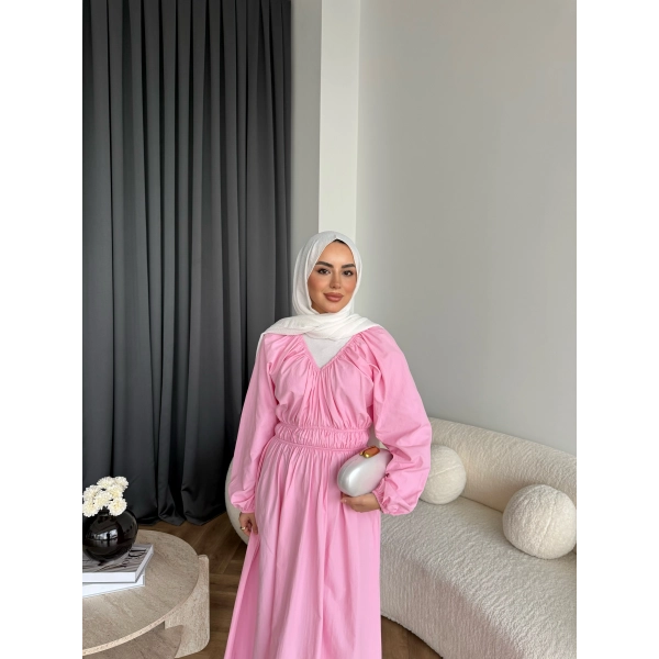Milsa Lastikli Elbise - Pembe