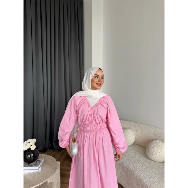 Milsa Lastikli Elbise - Pembe